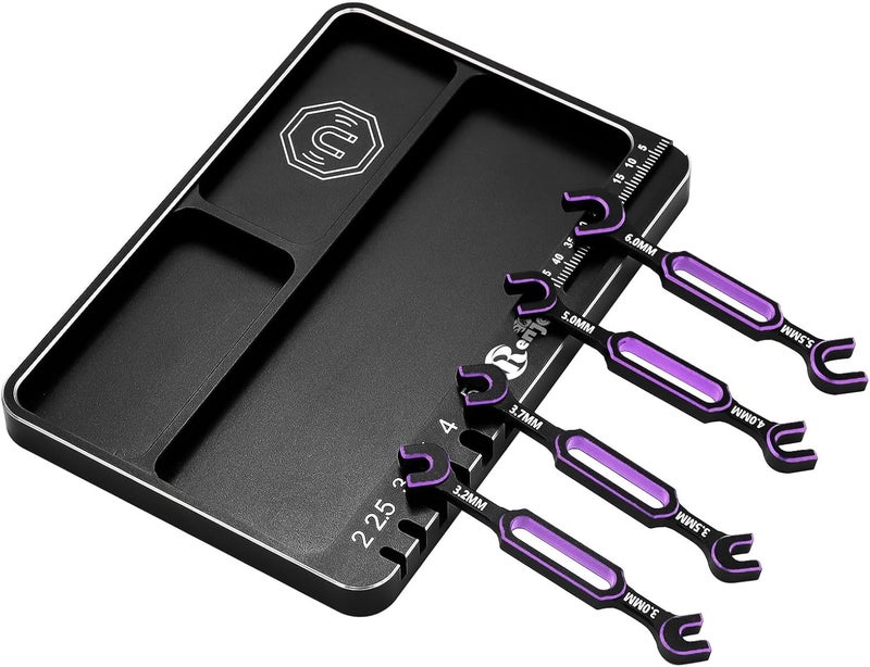 RCenjoy 4PCS Wrench 3.0/3.2/3.5/3.7/4.0/5.0/5.5/6.0mm Turnbuckle Nut Ball Joint Remover with RC Screw Tray for RC Car Boat Model Repair Tool Kit (Purple) - Image 1